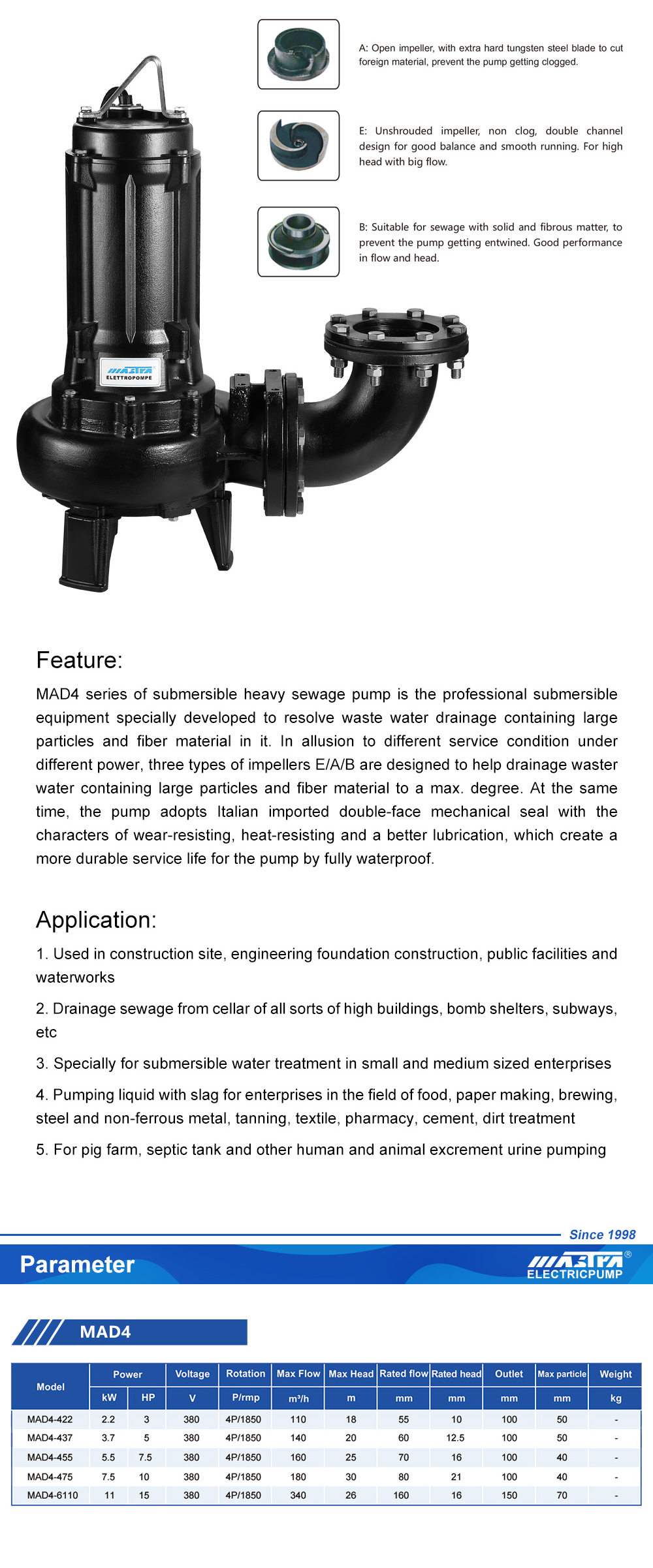 60HzMAD4 Submersible Sewage Pump dielectric oil for submersible pump